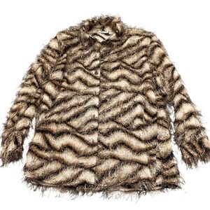 Selene Sport Shacket Women Large Brown Tiger Stripe Eyelash Fringe Shirt VTG